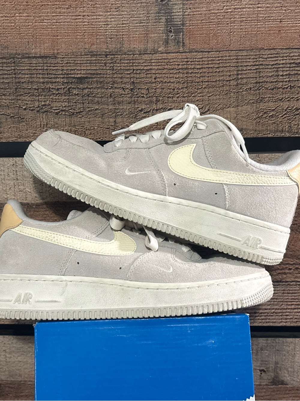 Nike Suede Air Force Low-Top Sneakers in Light Gray and Cream